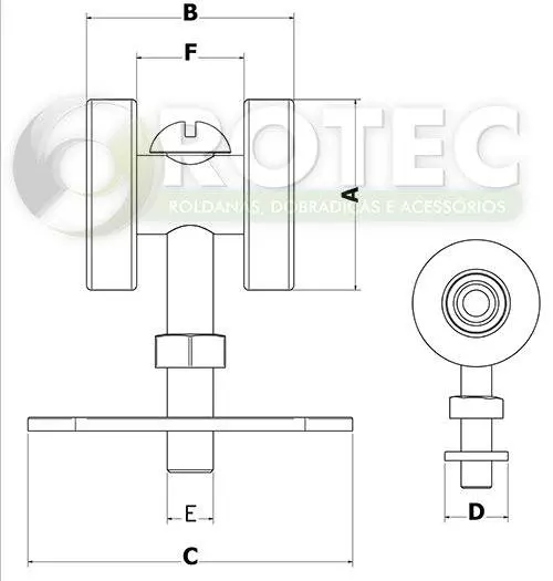 Rodízio duplo torneado  1.1/2" com parafuso de 1/2" 