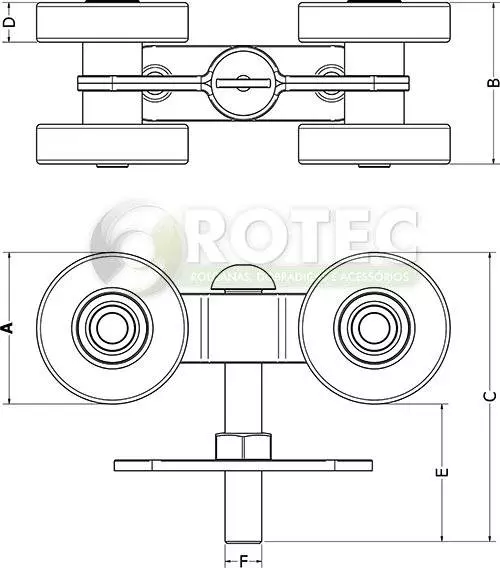Rodízio giratório quadruplo com parafusos 1/2" 