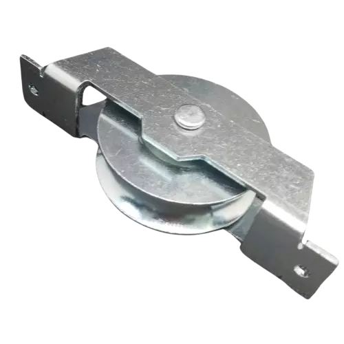 Roldana canal U ferro 1/2'' com suporte aberto rebitada
