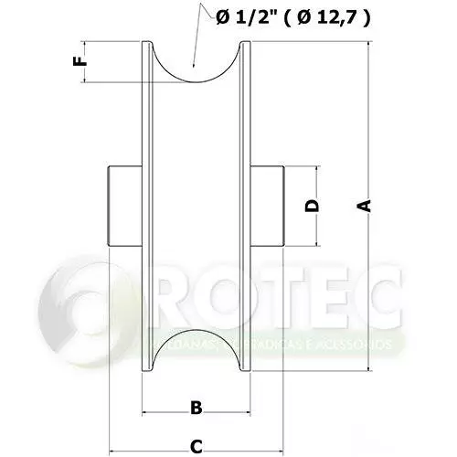 Roldana Nylon Canal U Ferro ½" com bucha para parafuso